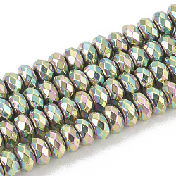 Chapelets de perles en hématite synthétique sans magnétiques, facette, rondelle, arc-en-ciel plaqué, 4x2mm, Trou: 1mm, Environ 170 pcs/chapelet, 15.7 pouce