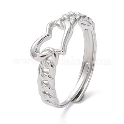 304 anillos ajustables de corazón hueco de acero inoxidable., color acero inoxidable, diámetro interior: 18.8 mm