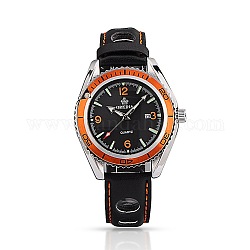 Stainless Steel Leather Wrist Watch, Quartz Watches, Black, 260x17~20mm, Watch Head: 45x52x13.5mm