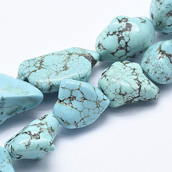 Brins de perles de magnésite naturelle, teints et chauffée, pépites, turquoise, 16~26x13~16mm, Trou: 1mm, Environ 18 pcs/chapelet, 15.7 pouce (40 cm)