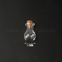 Mini contenedores de cuentas de botella de vidrio de borosilicato alto, deseando botella, con tapón de corcho, redondo, Claro, 2.3x1.4 cm
