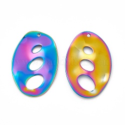 Ion Plating(IP) 304 Stainless Steel Pendants, Oval Charm, Rainbow Color, 34x22x1mm, Hole: 1.5mm