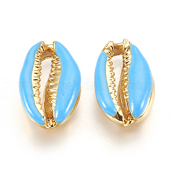 Alloy Beads, with Enamel, Shell, Real 18K Gold Plated, Deep Sky Blue, 19~20x12~12.5x6mm