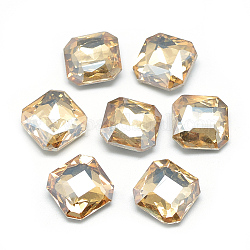 Cabujones de cristal con rhinestone, facetados, espalda plateada, octágono, vara de oro pálido, 10x10x4.5mm