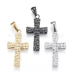 304 Stainless Steel Pendants, Hammered Cross, Mixed Color, 27.5x16x3mm, Hole: 7x3.5mm