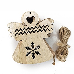 Decorazioni pendenti in legno grezzo, con corda di canapa, per addobbi natalizi, angelo e fata, 7.2x6.5cm, 10pcs/scatola