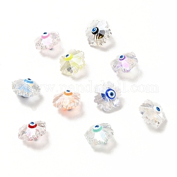 Transparent Glass Beads, with Enamel, Faceted, Snowflake with Evil Eye Pattern, Mixed Color, 12.5x14x9mm, Hole: 1.2mm