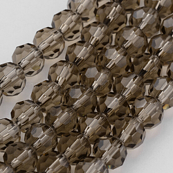 Transparente Glasperlen stränge, Österr. Kristall-Imitat, facettiert (32 Facetten), Runde, Grau, 6 mm, Bohrung: 1 mm, ca. 96~98 Stk. / Strang, 20~21 Zoll