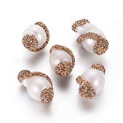 Natur kultivierten Süßwasser Perlen, mit Fimo Strass, Oval, lt.col.topaz, 22~28x14.5~16.5 mm, Bohrung: 0.8 mm