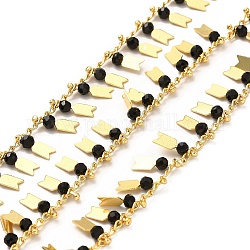 Chaînes de charme de flèche de perles de verre, avec de véritables chaînes de corde en laiton plaqué or 18 carat, soudé, avec bobine, noir, 1.5mm