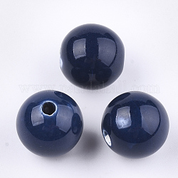 Manuell Porzellan Perlen, hell glasierten Porzellan, Runde, Preußischblau, 14~14.5x13.5~14 mm, Bohrung: 2.5~3 mm