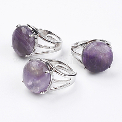 Adjustable Natural Amethyst Finger Rings, with Brass Findings, US Size 7 1/4(17.5mm)