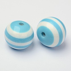 Chunky Bubblegum Striped Resin Ball Beads, Irregular Round, Deep Sky Blue, 20~22x18~19mm, Hole: 3mm