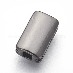 Brass Grooved Beads, Lead Free & Cadmium Free, Rectangle, Gunmetal, 10x6x3.5mm, Hole: 2x2mm and 9x1mm