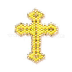 Perle di semi giapponesi fatte a mano, modello telaio, croce di religione, giallo, 39x31x2mm