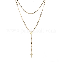 十字架十字架の男性のロザリオビーズネックレス  イースターのための304のステンレス鋼のネックレス  ゴールドカラー  18.9インチ（48cm）