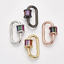 Brass Micro Pave Cubic Zirconia Screw Carabiner Lock Charms, for Necklaces Making, Oval, Colorful, Mixed Color, 21x13x2~6mm
