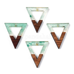 Pendentifs en résine transparente et bois de noyer, avec de la poudre de paillettes, breloques triangulaires creuses, vert de mer clair, 27.5x24x3.5mm, Trou: 1.8mm