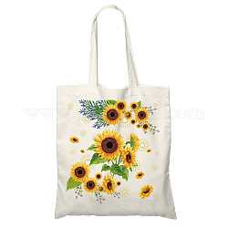 Foldable Canvas Cloth Pouches, with Handle, Shoulder Bags for Shopping, Sunflower Pattern, 38x33cm