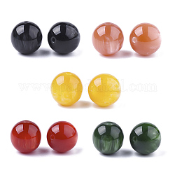 Perles en résine, pierre d'imitation, ronde, couleur mixte, 19.5~20mm, Trou: 2.5mm