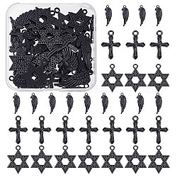 SUPERFINDINGS about 48Pcs 3 Style Alloy Pendants Charms Pendants Star Wing Cross Black Charms Pendants for Bracelet Necklace Jewelry Making