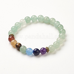 Bijoux de yoga chakra, Bracelets extensibles avec perles en aventurine verte naturelle, 2-1/8~2-3/8 pouce (55~60 mm)