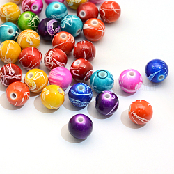 Spruzzare dipinte trafila perle tonde acriliche, colore misto, 13~14mm, Foro: 3 mm, circa 320pcs/500g