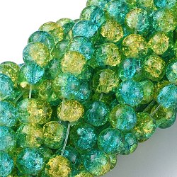 Spray Painted Crackle Glass Beads Strands, Round, Two Tone, Medium Turquoise, 8mm, Hole: 1.3~1.6mm, about 100pcs/strand, 31.4 inch