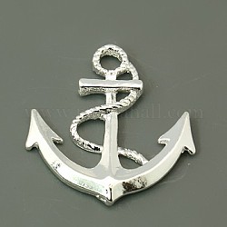 Metal Tibetan Style Alloy Pendants, Cadmium Free & Lead Free, Anchor, Silver Color Plated, 32x30.5x3mm, Hole: 4mm