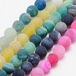 Natural Weathered Agate Beads Strands, Dyed, Frosted, Round, Mixed Color, 14mm, Hole: 1mm, about 28pcs/strand, 15.75inch