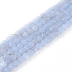 Chapelets de perles en agate avec dentelle bleue naturelle, facette, cube, 4x4x4mm, Trou: 0.7mm, Environ 95 pcs/chapelet, 15.55 pouce (39.5 cm)