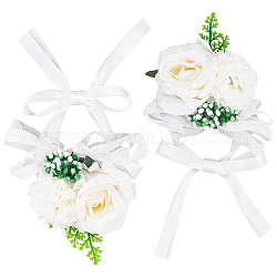 Craspire 2pcs corsage de poignet en soie, avec imitation fleur en plastique, pour le mariage, décorations de fête, beige, 350mm