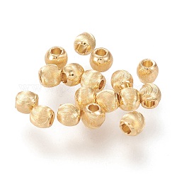 Perline in ottone, placcato di lunga durata, texture, round solido, vero placcato oro 18k, 3.5x3.4mm, Foro: 1.4 mm