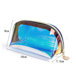Bolsa de almacenamiento de maquillaje impermeable transparente tpu portátil con láser, bolsa de lavado multifuncional, con cadena de tracción, azul, 18x7.5x0.036x9 cm