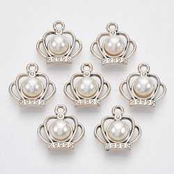 UV Plating ABS Plastic Pendants, with ABS Plastic Imitation Pearl, Light Gold, Crown, Creamy White, 19x19x10.5mm, Hole: 2mm