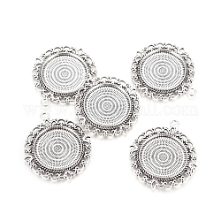 Tibetischen stil Anhänger Fassungen für Cabochons, cadmiumfrei und bleifrei, Blume, Antik Silber Farbe, 43x39x3 mm, Bohrung: 3 mm, Fach: 25 mm