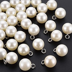 Ciondoli di resina, imitazione perla, con passante in ferro tono platino, tondo, bianco crema, 16.5x12mm, Foro: 2 mm