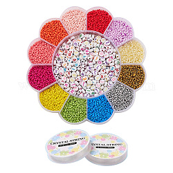 DIY Jewelry Making Kits, Including Acrylic Letter Beads, 12/0 Baking Paint Glass Round Seed Beads, Elastic Crystal Thread, Mixed Color, Beads: 9850pcs/set