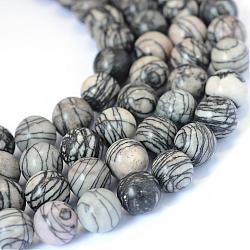 Natürliche schwarze Seide Stein / Netstone Runde Perlenstränge, 10~10.5 mm, Bohrung: 1.2 mm, ca. 36 Stk. / Strang, 15.5 Zoll