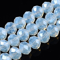 Electroplate Glass Beads Strands, Imitation Jade Beads, Pearl Luster Plated, Faceted, Rondelle, Light Blue, 2x1.5mm, Hole: 0.4mm, about 195pcs/strand, 11 inch(27.5cm)