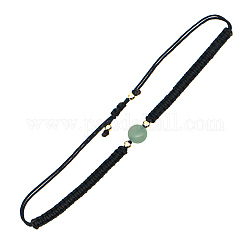 Rundes Armband aus geflochtenen Naturperlen aus grünem Aventurin, Edelstein verstellbares Armband für Frauen, Schwarz, 11 Zoll (28 cm)