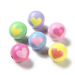 Perles acryliques opaques bicolores, ronde, cœur, 15.5mm, Trou: 2.8mm, environ 221 pcs/500 g