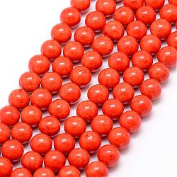 Fossil Beads, Dyed, Round, Orange, 6mm, Hole: 0.8mm, about 66pcs/strand, 16 inch