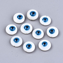 Perles de coquillages naturels d'eau douce, avec l'émail, rond et plat avec des mauvais œil, Dodger bleu, 10.5x4~5mm, Trou: 0.8mm