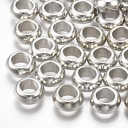 Ccb Kunststoff-Perlen, Großloch perlen, Donut, Platin Farbe, 10x4~5 mm, Bohrung: 5.5 mm