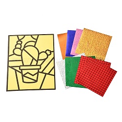 Adesivi rettangolari a tinte piatte, giocattolo di adesivi laser puzzle di cartone animato, per bambini adesivi magici adesivi creativi colorati, modello di cactus, 18x14x0.04cm