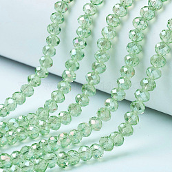 Galvanisieren Glasperlen, ab Farbe plattiert, facettiert, Rondell, hellgrün, 8x6 mm, Bohrung: 1 mm, ca. 72 Stk. / Strang, 16.14 Zoll (41 cm)