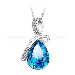 925 подвесные стерлингового серебра ожерелья, с цепочками и стеклянными стразами, слеза, платина, синий циркон