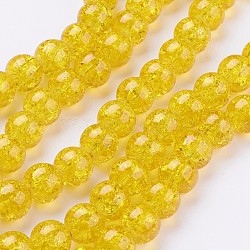 Chapelets de perles en verre craquelé peints à la bombe, ronde, or, 10mm, Trou: 1.3~1.6mm, Environ 80 pcs/chapelet, 31.4 pouce