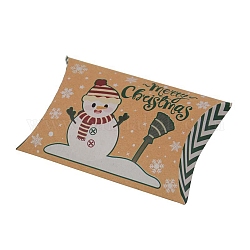 Weihnachtliche Kissenschachteln aus Karton mit Süßigkeiten, Cartoon-Schneemann-Süßigkeiten-Snack-Geschenkbox, Blumenweiß, Falte: 7.3x11.9x2.6cm